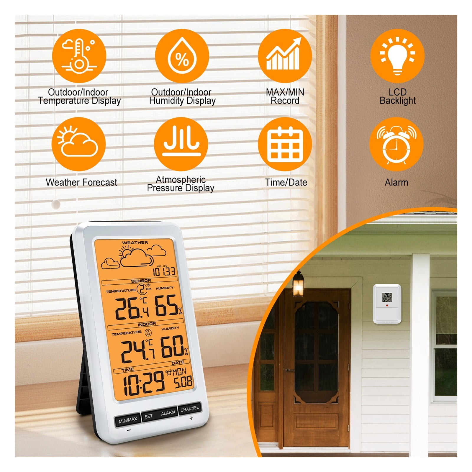 Wireless Weather Station with LCD Backlight, Digital Thermometer Hygrometer