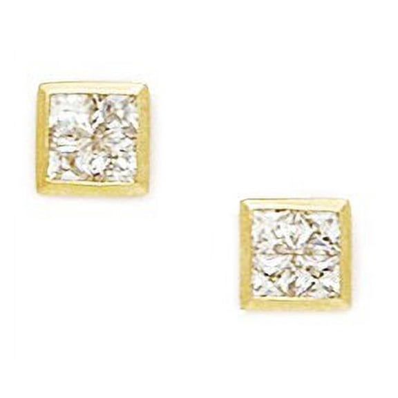 14k Yellow Gold Cubic Zirconia Small 4 Stone Square Fancy Post Earrings - Measures 6x6mm