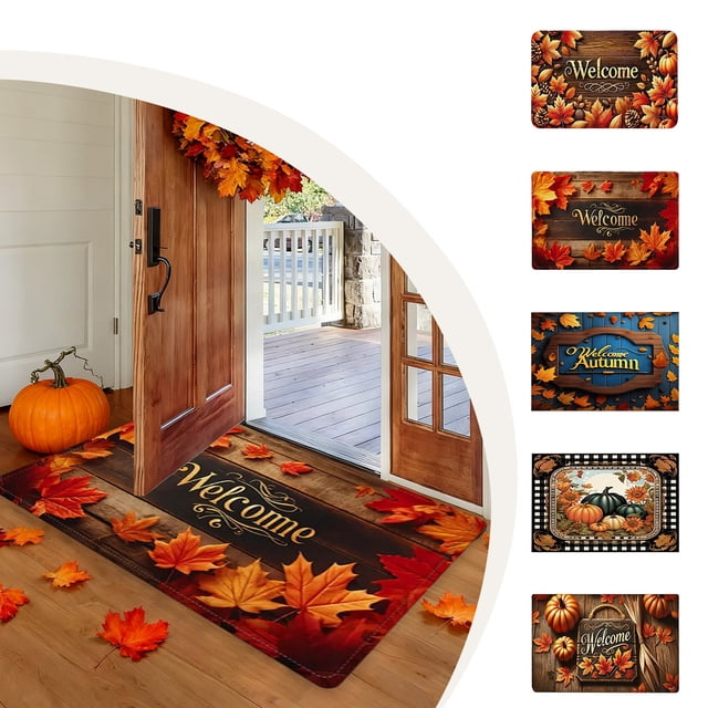 Felpudo de Entrada con Diseño de Hoja de Arce, Ideal para La Decoración Del Hogar. Alfombra de Calabaza para El Suelo, Perfecta para Acción de Gracias y Halloween. Multicolor, de Poliéster, 50 X 80 C
