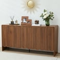 thumbnail image 6 of YOCWO Walnut Sideboards and Buffets, Wave Panel Buffet Storage Cabinet with 4 Doors and Adjustable Shelf for Kitchen Living Room Entryway, 6 of 11