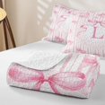 thumbnail image 4 of Manfei Pink Ribbon Bow Quilt King For Kids,Princess Bowtie Theme L Monogram King Coverlet Set For Girls,3-Piece, 4 of 7