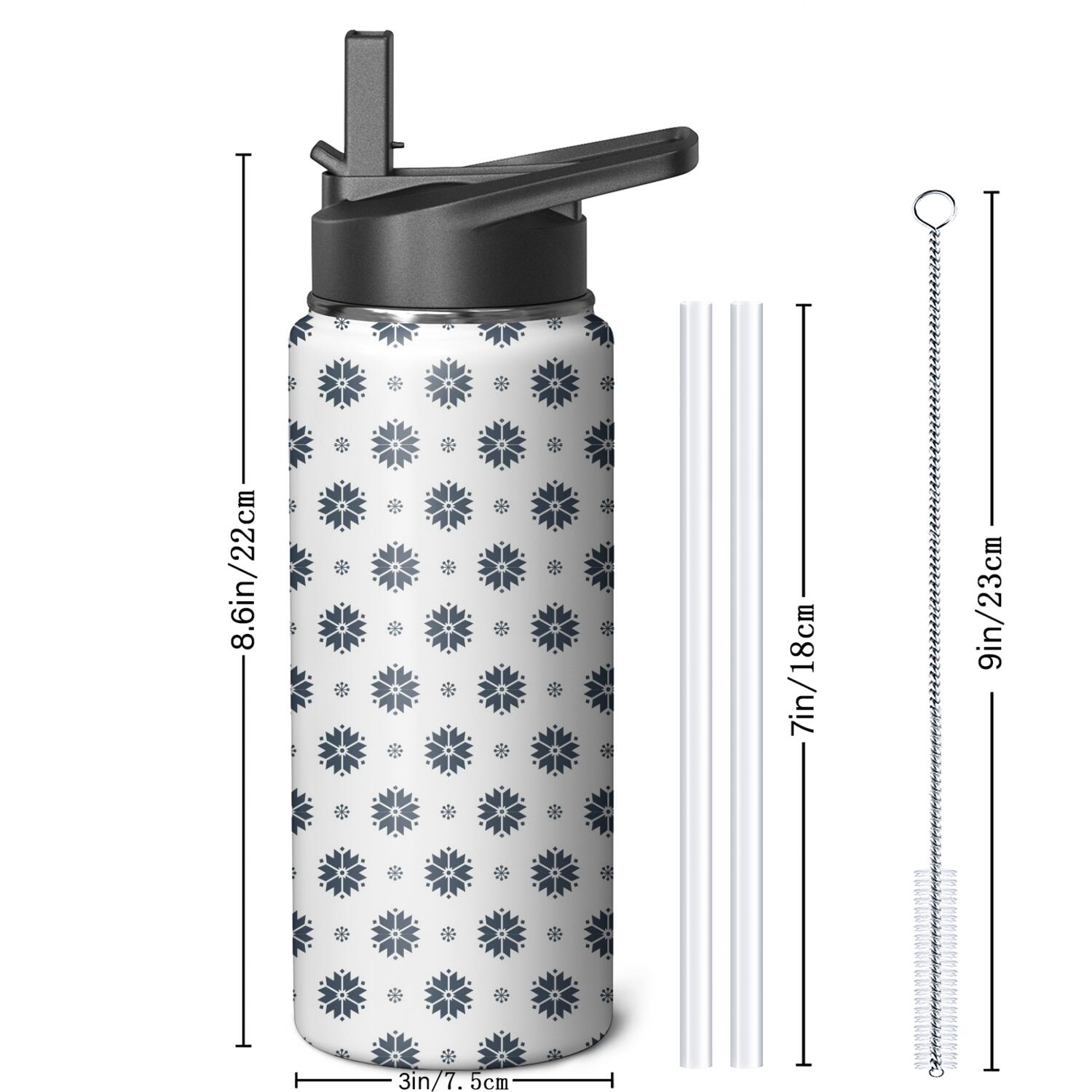 Christmas 18 oz Insulated Stainless Steel Water Bottle with Straw & Cleaning Brush , Leakproof, BPA-Free, 304 Stainless Steel, Wide Mouth, Travel Mug for Car, Gym, Office