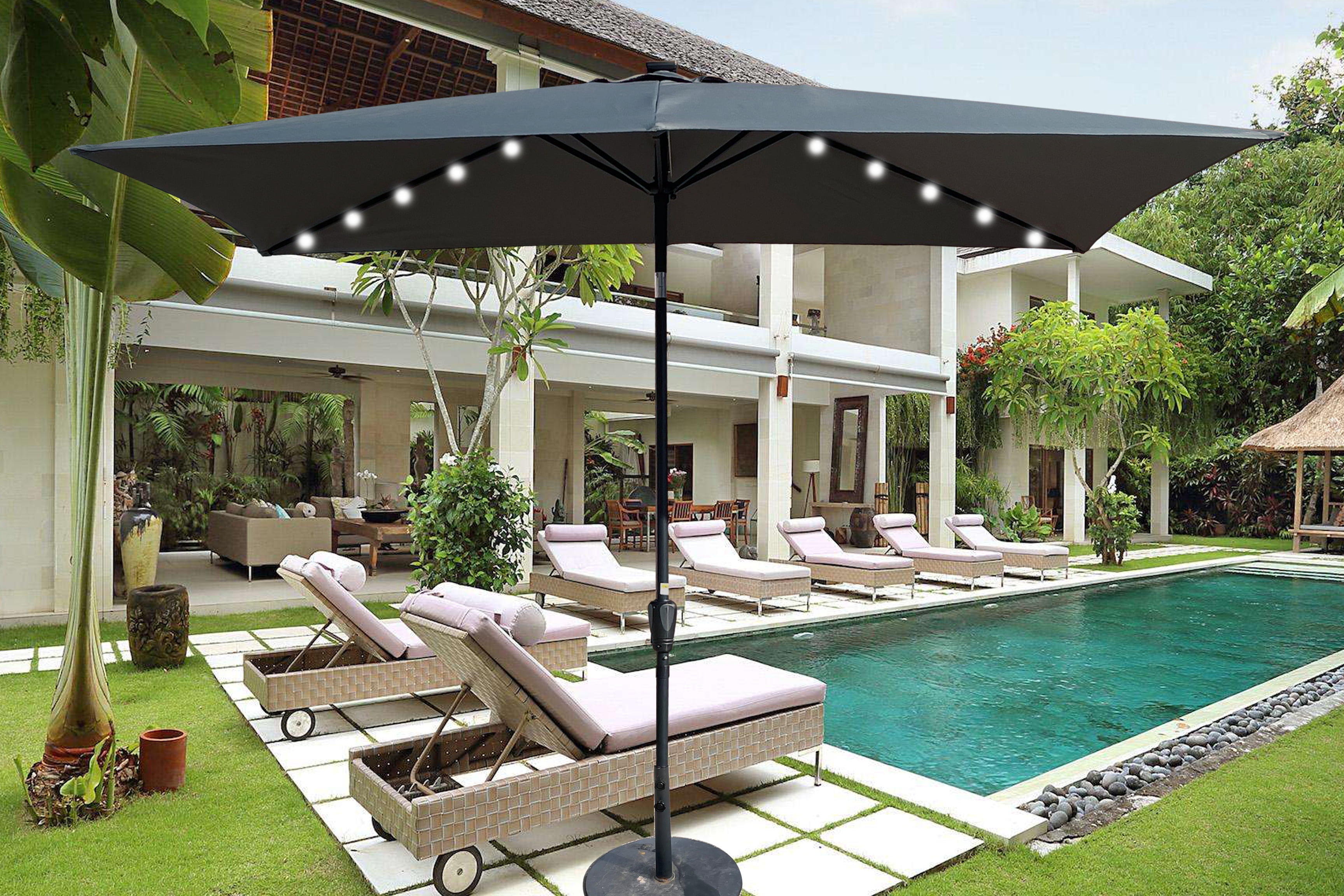 Royard Oaktree 10FT Patio Offset Umbrella w/Solar LED Lights Rectangular Outdoor Cantilever Hanging Umbrella w/Crank UV Protection Sun Shade for Market Garden Lawn Backyard Poolside,Anthracite