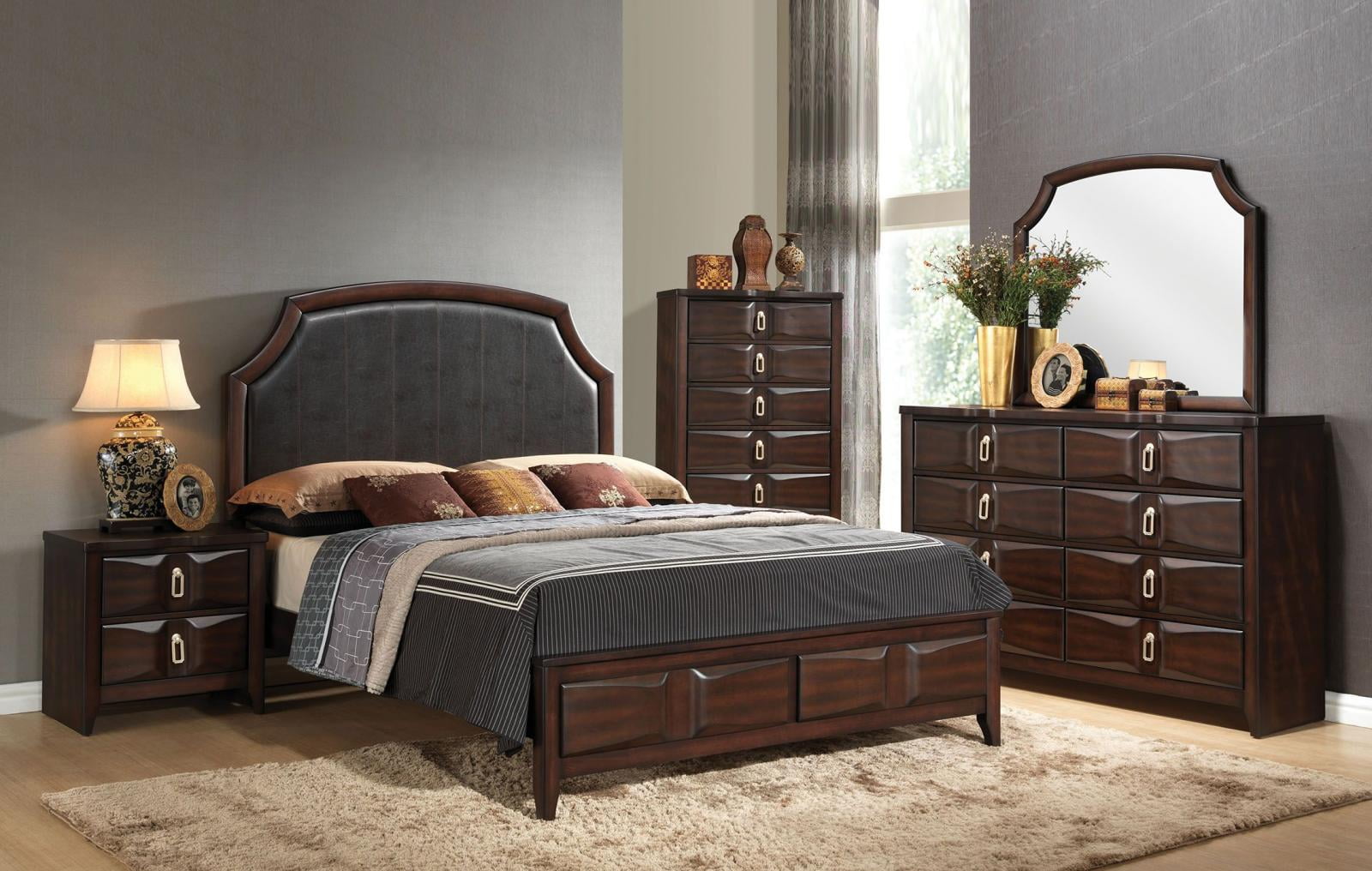 Espresso Finish Brown Pu King Bedroom Set 5Pcs Acme Furniture 24567EK
