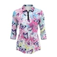 thumbnail image 2 of Uorisanigo Tie-dyed Butterfly Women's 3/4 Sleeve Golf Top Size L Comfortable Polyester Spandex Fabric Moisture Wicking Tennis Activewear Casual Zipper Neck Pullover Outing Wear, 2 of 7