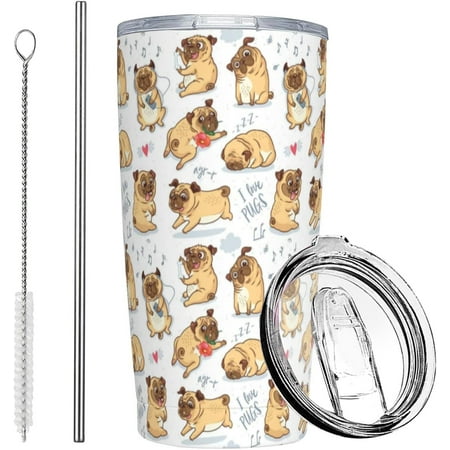 

Pug Tumbler Pug Gift for Pug Lovers Dog Cup with Lid and Straw 20 Oz Stainless Steel Insulated Bottle Coffee Mug