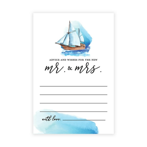 Koyal Wholesale Nautical Sailboat Wedding Advice & Well Wishes Guest Book Cards for Bride and Groom, 56 Pack