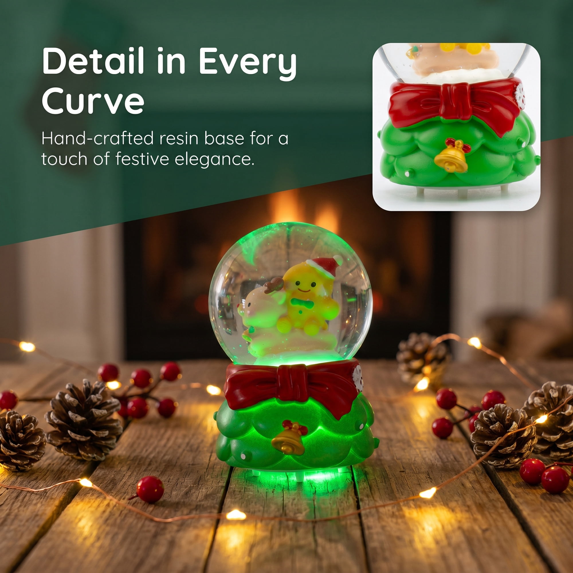 Unique Bargains Crystal Ball Shatterproof LED Glitter Globe Green C 2.6" x 2.6" x 3.7"