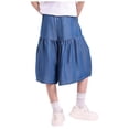 thumbnail image 4 of Mifsaly Girls Wide Leg Denim Culottes Sun Protection Flowy Kids Capri Pants Soft Lightweight Tiered Chambray Casual Summer Cropped Jean Pant with Pockets, 4 of 6