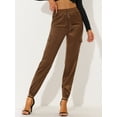 thumbnail image 2 of DARING DIVA Women's Drawstring Elastic High Waist Satin Cargo Pants XS Coffee, 2 of 6