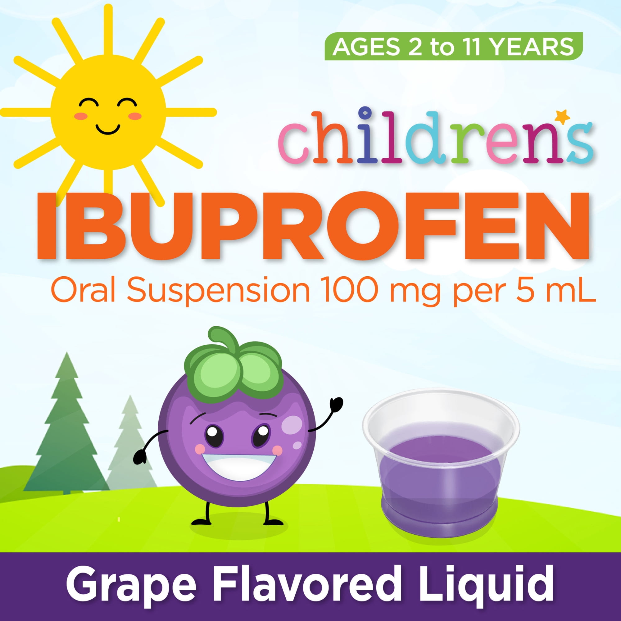 Equate Children's Pain Reliever/Fever Reducer Ibuprofen Oral Suspension, Grape Flavor, 100 mg, 4 fl oz