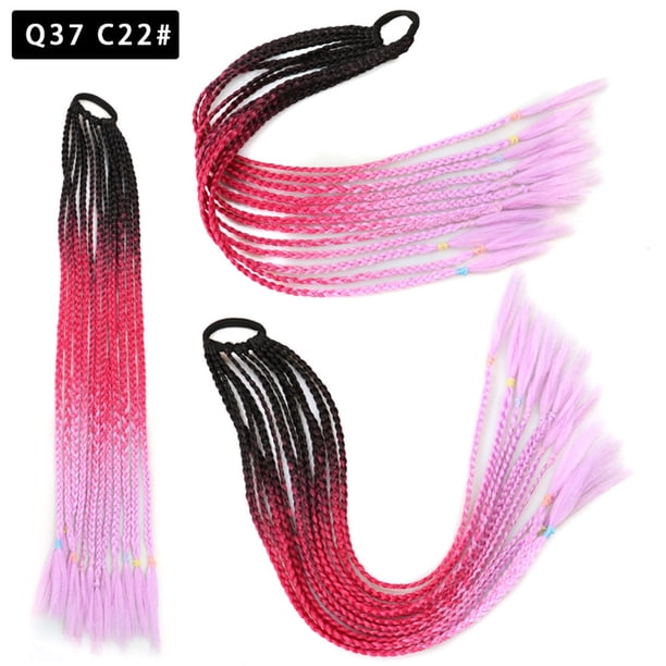 Zhuge 2 piezas de extensiones de cabello trenzado de colores, accesorios para extensiones de cabello trenzado con bandas de goma sintéticas para mujeres, V