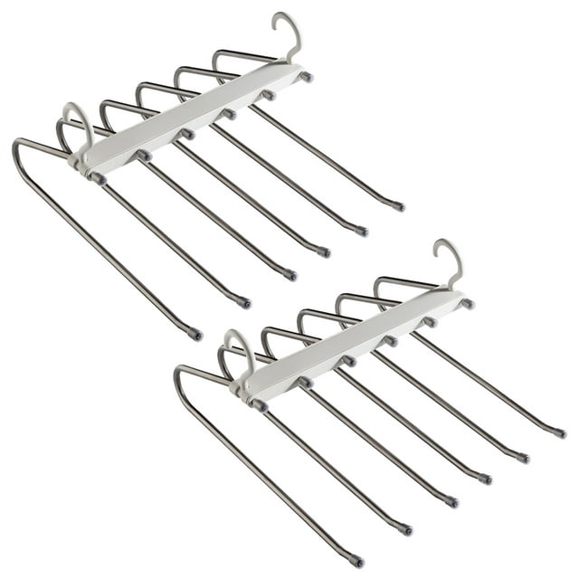 Labymos 2 Pack Pants Hangers Space Saving Non-Slip Clothes Hangers Slack Closet Organizer Folding Storage