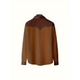 thumbnail image 2 of DCDany Mens Long Sleeve Shirt Button up Slim fit Vintage Shirts Western Tops Polo Shirt Brown XL, 2 of 5