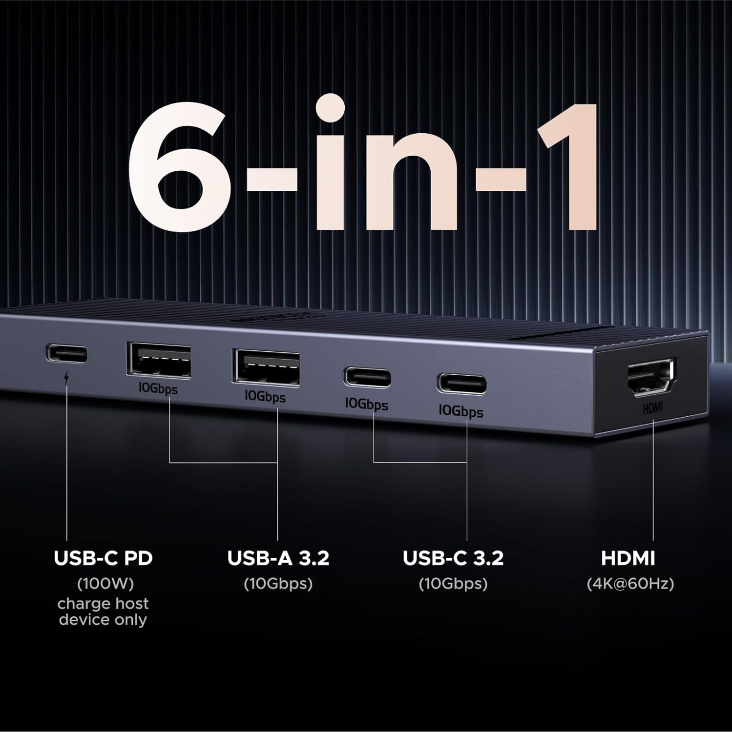 UGREEN Revodok Pro USB-C 6 in 1 10Gbps 4K 60Hz HDMI, 100W Power Delivery for MacBook Pro/Air, iPad Pro, Thinkpad Rog Ally and More.