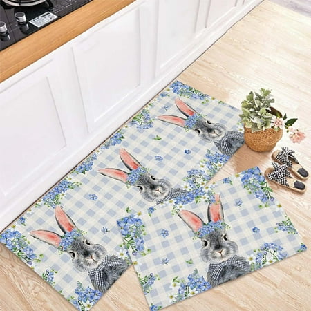 

GARENAS Welcome Mat Easter Bunny Kitchen Mat Entryway Entry Door Mat Holiday Decoration Floor Mat(Grey)