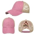 thumbnail image 4 of Toptie 2 Pack Ponytail Hat Mesh Baseball Cap Adjustable High Messy Bun Ponycap-Black & pink, 4 of 5