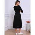thumbnail image 3 of DARING DIVA Waffle Knitted 3/4 Sleeve Square Neck A Line Maxi Dress XS Black, 3 of 6