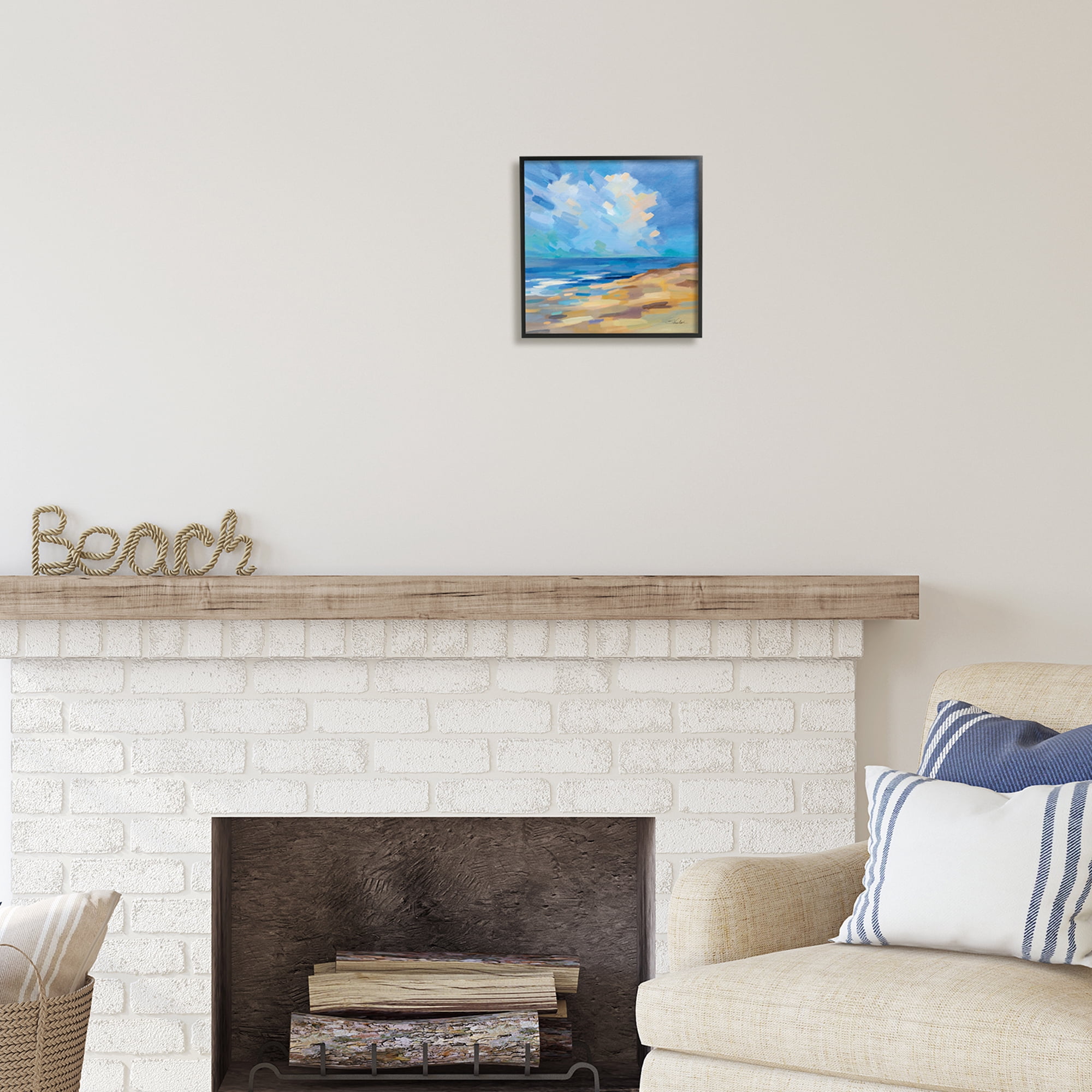 Stupell Industries Abstract Beach Painting Nature Painting Black Framed Art Print Wall Art, 12 x 12