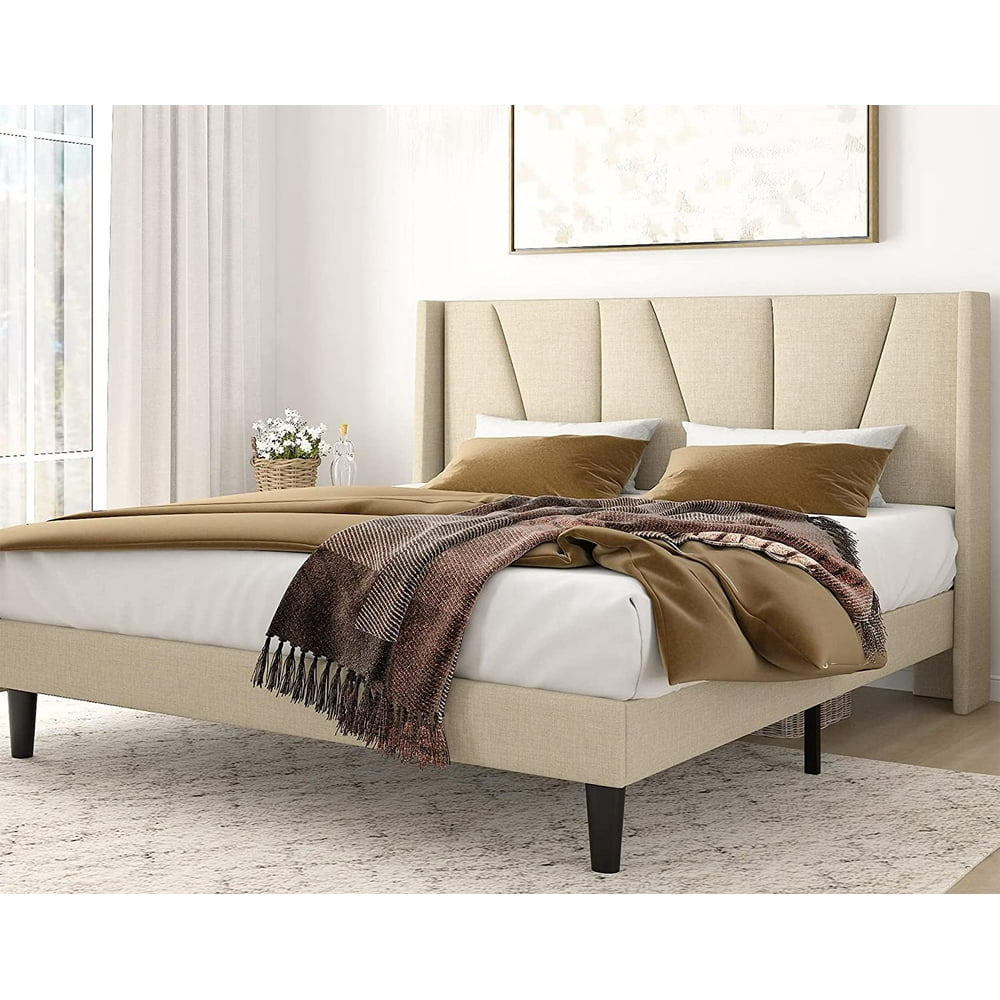 Amolife Queen Size Upholstered Platform Bed Frame with Wingback