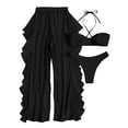 thumbnail image 4 of Levmjia Women's High Waisted Swimwear Set, Black Two Piece Swimsuit, Plus Size S - 2XL, Nylon Spandex Swimsuit Cover Up Pants, Bikini Top with Halter Neck, Beachwear for Women, 4 of 4