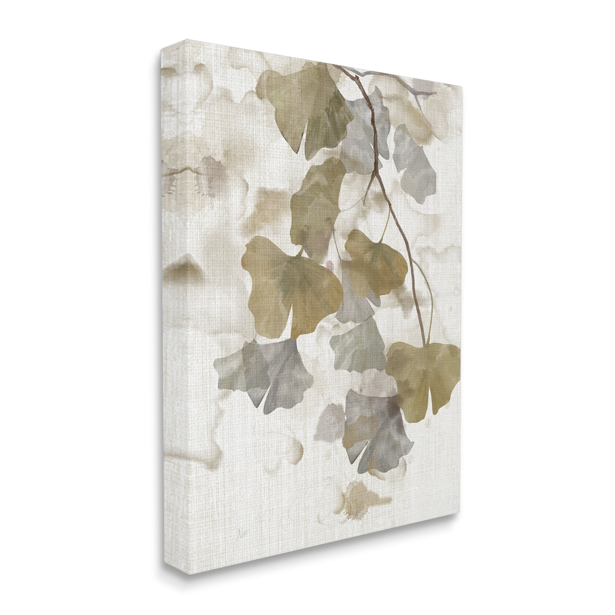 Stupell Industries Neutral Gingko Leaves Botanical & Floral Painting Gallery Wrapped Canvas Art Print Wall Art, 24 x 30