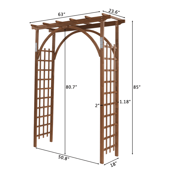 Alvantor Dark Brown Wooden Garden Arbor, 85 in H Flat Top Fir Wood
