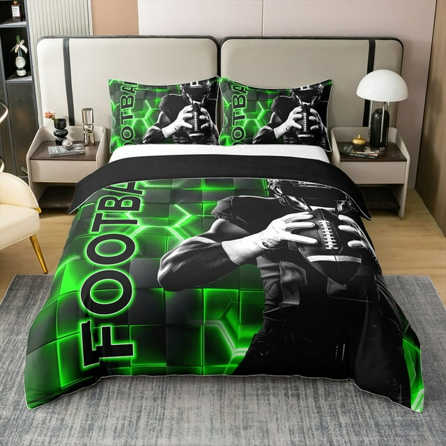 Erosebridal Gradient Geometric 100% Cotton Comforter Cover Full, Rugby Sports Bedding Full Size, Balls Player Decor, Reversible 3pcs(No Comforter)