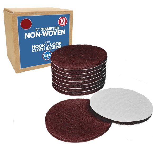 5 Inch Round Non-Woven Hook and Loop Backed Disc 10 Pack (Maroon)