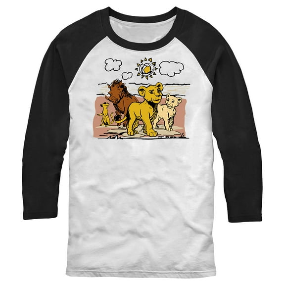 Men's Lion King Best Friends Cartoon Baseball Graphic Tee White/Black 2X Large
