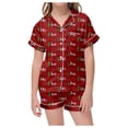 thumbnail image 1 of GDREDA Pyjamas pour Filles Ensemble de Pyjama de Noël à Imprimé Classique Col Boutonné Manches Courtes & Shorts (Rose Clair, 6-7 Ans), 1 of 6