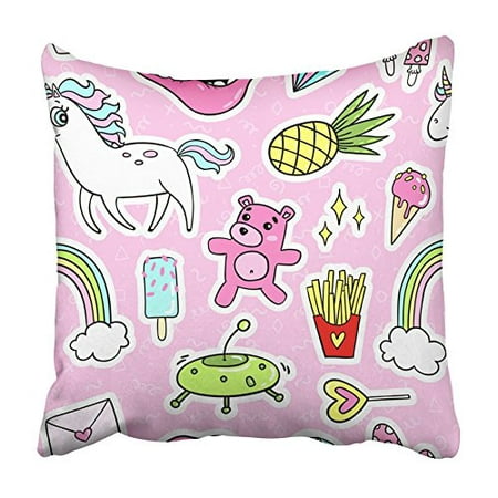 ARHOME Colorful Quirky Cartoon Doodle with Cute Abstract in Comic Style of 80S 90S Ufo Pillowcase Cushion Cover 18x18 (Best Cartoons Of The 80s And 90s)