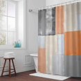 thumbnail image 6 of Orange Gery Plaid Shower Curtain for Bathroom Decor, Abstract Style Geometric Modern Color Block Waterproof Fabric Shower Curtain, 60"x72" Set with 12 Hooks, 6 of 9