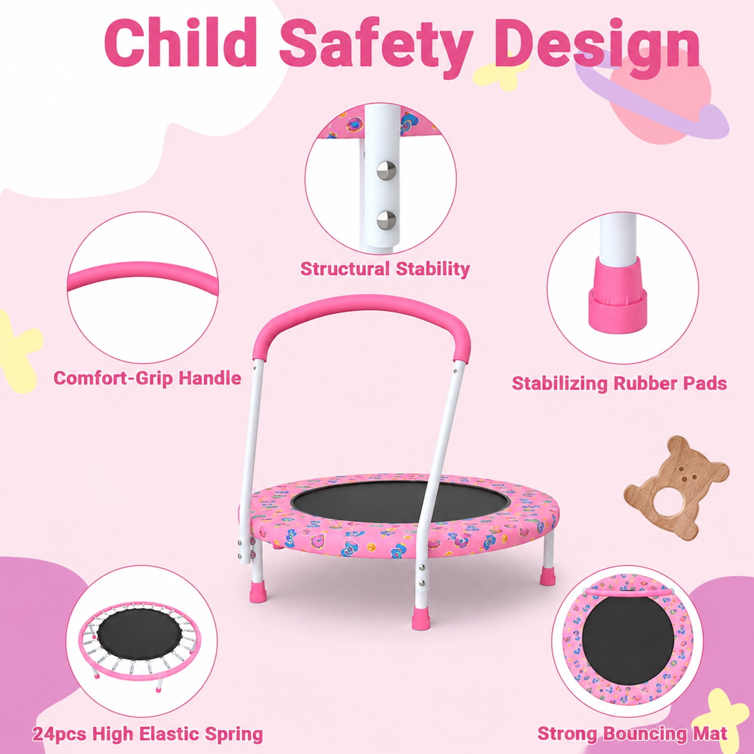 LIZEVINC 36" Trampoline Indoor Trampoline with Handle,Pink
