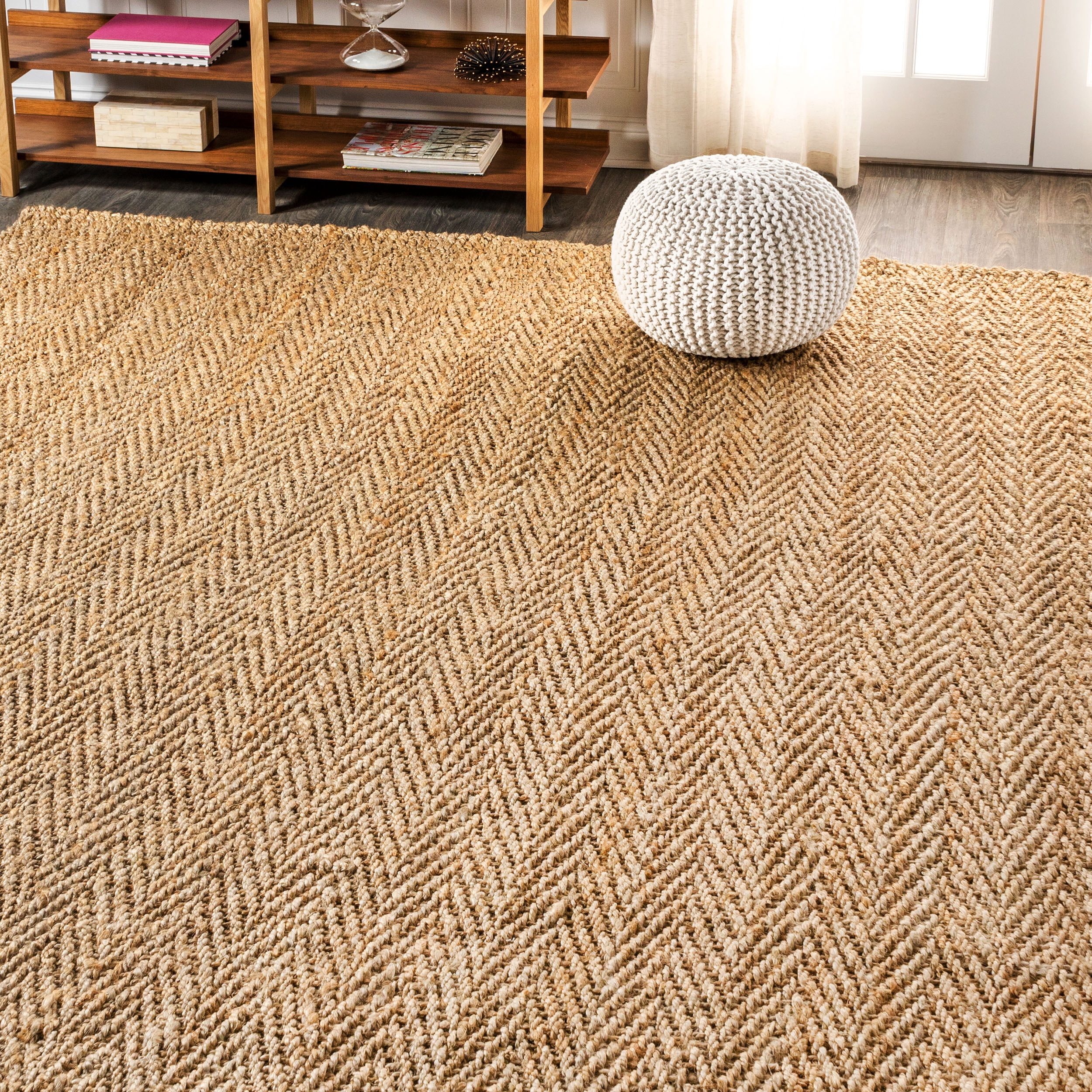 JONATHAN Y NATURAL FIBER 4 x 6 Area Rug, Espina Hand Woven Herringbone Chunky Jute - Natural, NFR101A-4