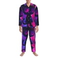 thumbnail image 3 of Balery Neon Toy Cat Reflections Pijama para Hombre de Dos Piezas con Manga Larga, Conjunto de Dormir y Descanso Suave con Bolsillos-Medium, 3 of 7