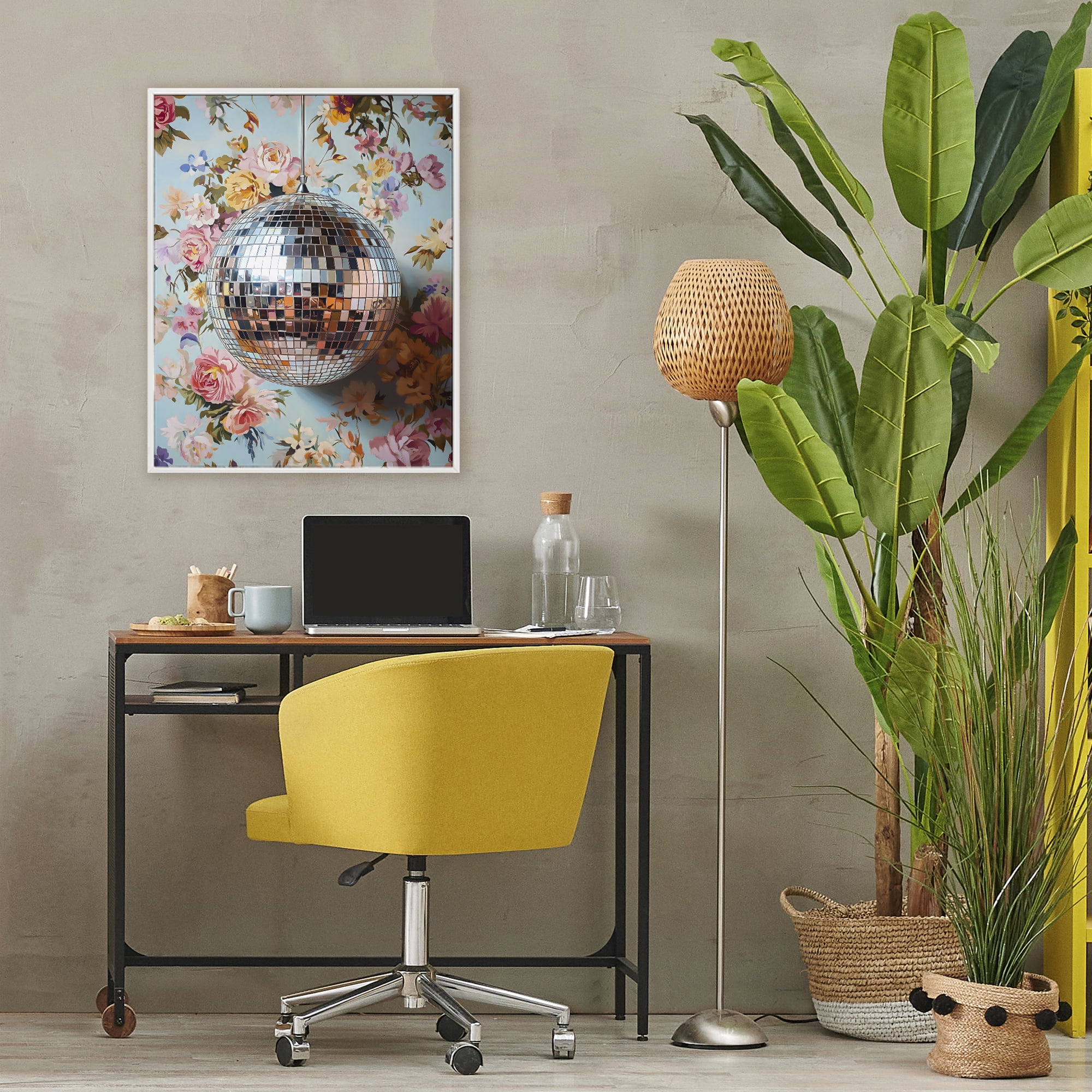 Stupell Industries Floral Disco Ball Reflection White Framed Giclee Art, design by LSR Design Studio
