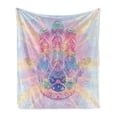 thumbnail image 1 of Hamsa Soft Flannel Fleece Throw Blanket, Energy Flow Aura Inspired Design Harmony Yoga Theme, Cozy Plush for Indoor and Outdoor Use, 50" x 60", Pale Pink Peach and Aqua, by Ambesonne, 1 of 6