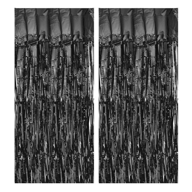 Uxcell 2 Pcs Rideau de Fond en Feuille Métallique Noir, Rideau à Franges en Feuille Métallique 3,3 Pi x 8,2 Pi