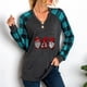 thumbnail image 1 of ICHUANYI Liquidación Camisetas con cuello en V con estampado navideño para mujer, camisetas de manga larga raglán de otoño a cuadros ICHUANYI WER202308233680, 1 of 6