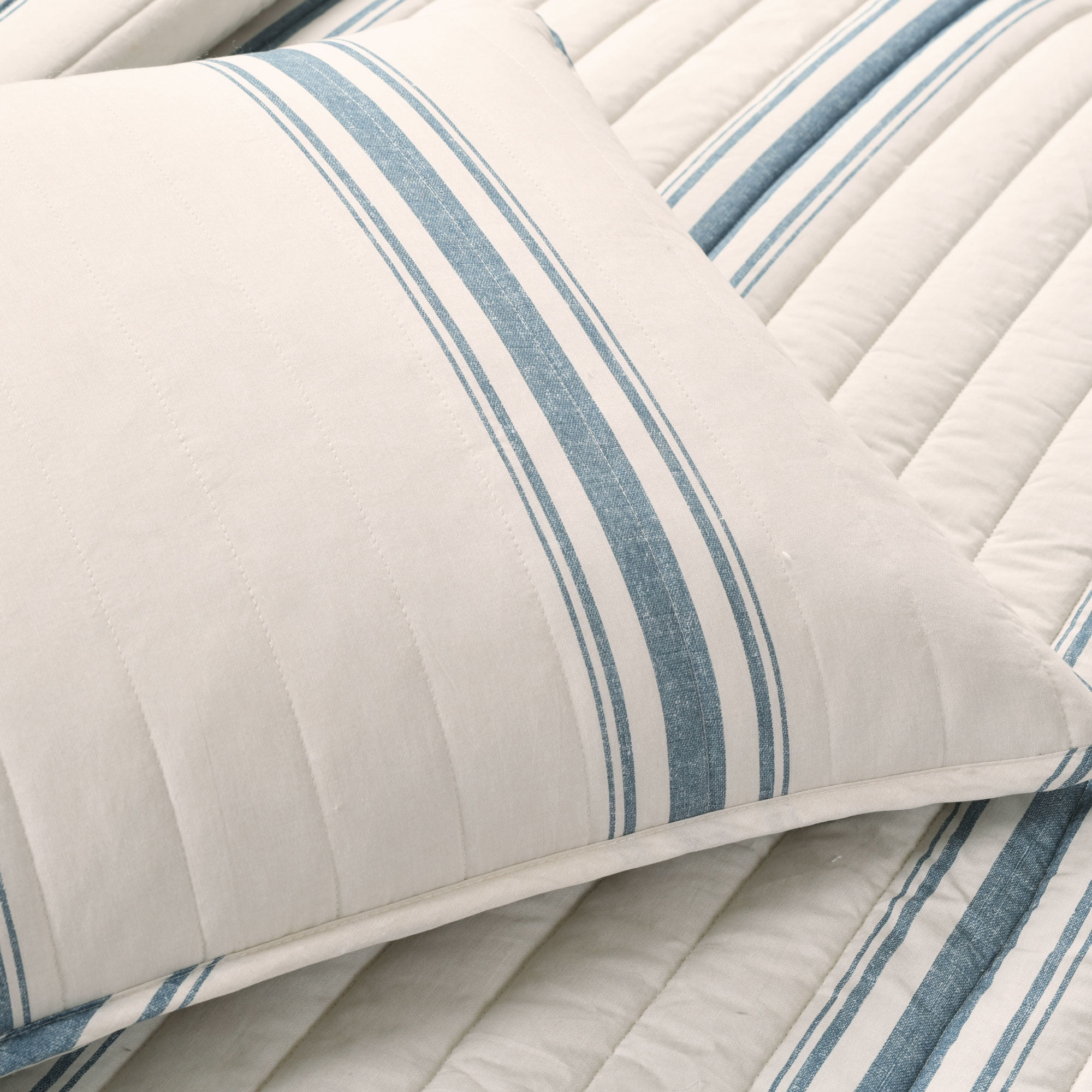 Lush Decor Farmhouse 460 Thread Count Striped 3 Piece Quilt Sets, Full/Queen With Quilt, Pillow Shams