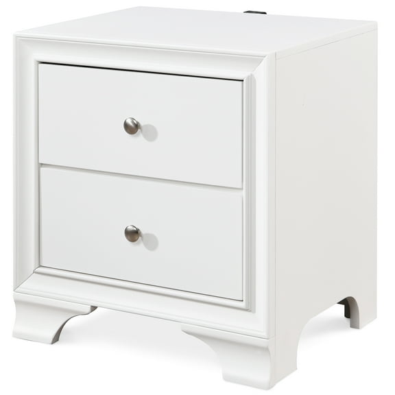 ClickDecor Edmond 2 Drawer Nightstand End Table with USB Charging Station, White