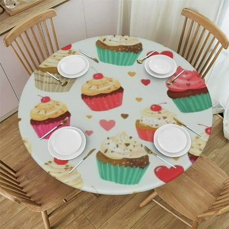

Autua Cupcakes Hearts Round Tablecloth Stain Resistant Washable - Perfect for Indoor & Outdoor Use - 100% Polyester Table Cloth for Kitchen Dining Wedding Parties 54 -58