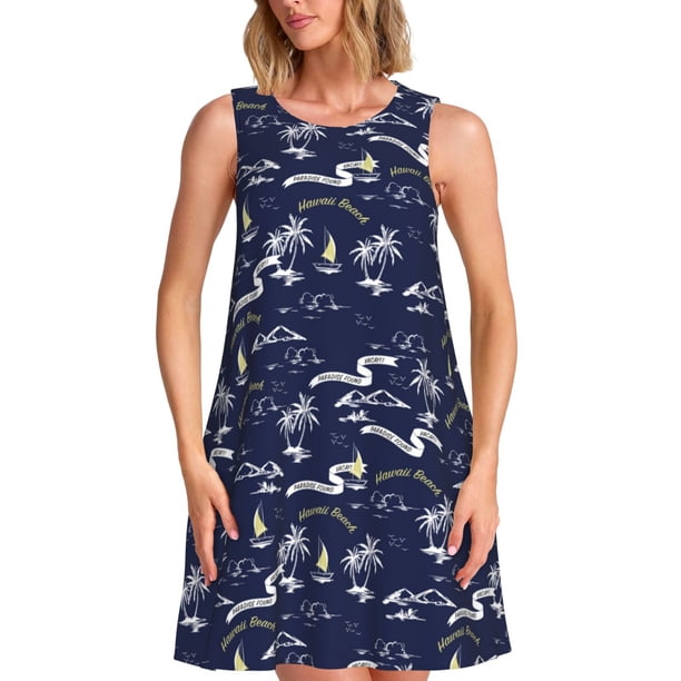 Balery Hawaiian Style Vestidos de verano para mujer con estampado: vestido holgado sin mangas, vestido playero informal y cómodo para días calurosos.