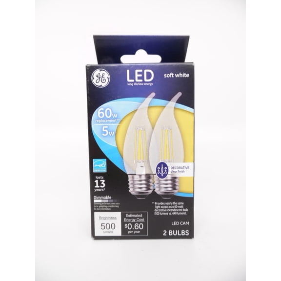 GE  C10  E12 (Candelabra)  LED Bulb  Soft White  60 Watt Equivalence 2 pk