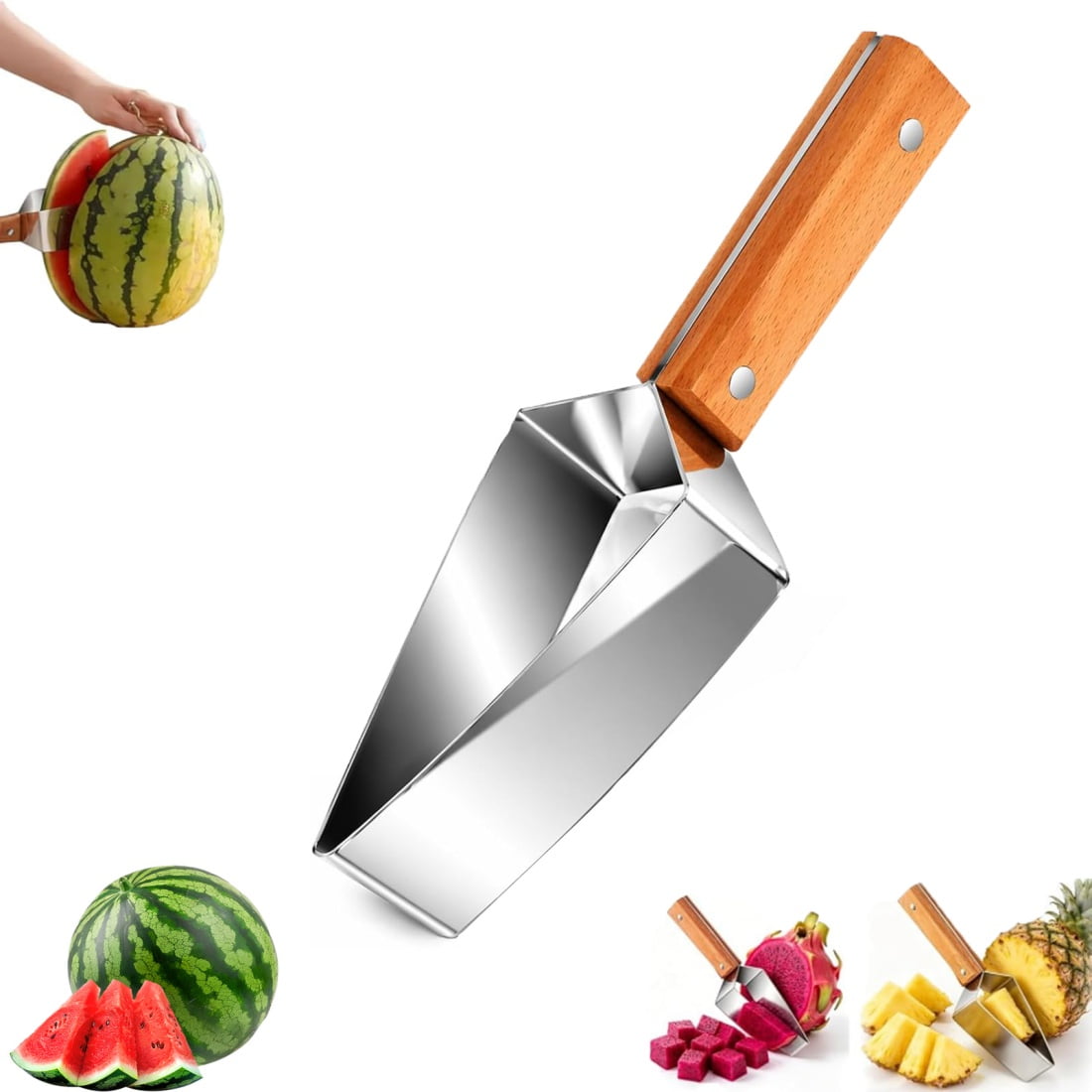 Stainless Steel Watermelon Slicer, 2026 Upgrade stainless steel slicer knife, Stainless Steel with Wooden Handle, Dishwasher cleanable