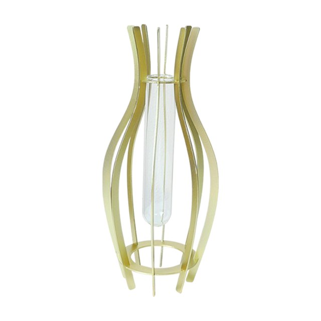 Jarrón de mesa transparente con forma de tubo hidropónico para arreglos florales Oro 8x8x25cm