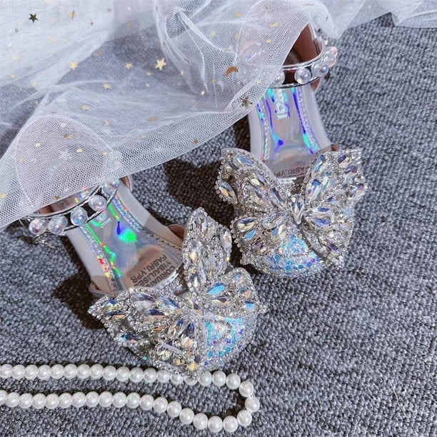 Zapatos explosivos para niños, zapatos de princesa, zapatos de primavera y novedad de verano para niñas, vestido con lazo de diamantes de imitación de pasarela, sandalias de suela blanda