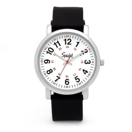 Speidel Scrub Watch for Medical Professionals with Black Silicone Rubber Band - Easy to Read Timepiece with Red Second Hand, Military Time for Nurses, Doctors, Surgeons, EMT Workers, Students and