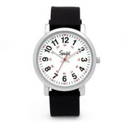 Speidel Scrub Watch for Medical Professionals with Black Silicone Rubber Band - Easy to Read Timepiece with Red Second Hand, Military Time for Nurses, Doctors, Surgeons, EMT Workers, Students and More